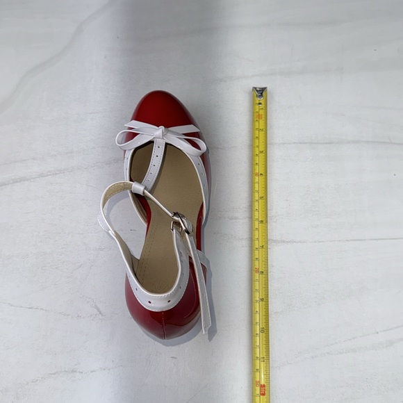 ForeMode Fashion T-Strap Bow Platform Round Toe High Heels Red/White sz 10.5 - Picture 11 of 14
